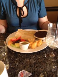 Fresh made tamale!  So delicious she forgot to eat her black beans.