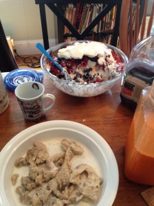 And last but not least, mystery meat (alligator as it turned out) and parfait.  There was also bacon and sausage, but they were gone way too fast for photos.